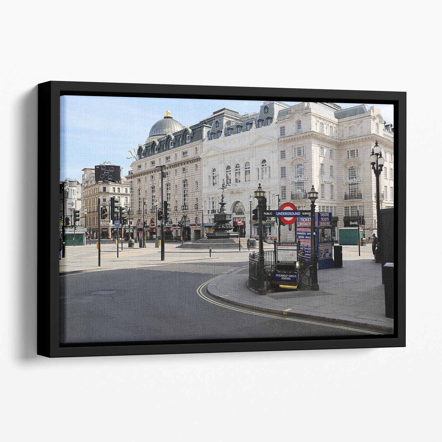 Eros Piccadilly Circus London under Lockdown 2020 Floating Framed Canvas - Canvas Art Rocks - 1