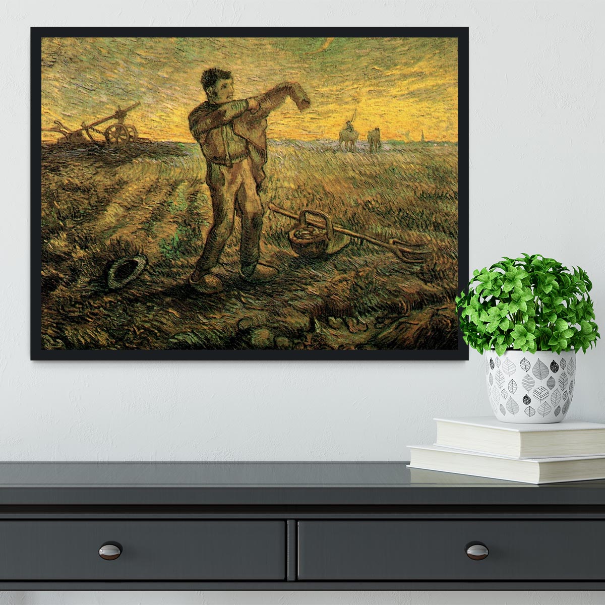 Evening The End of the Day after Millet by Van Gogh Framed Print - Canvas Art Rocks - 2