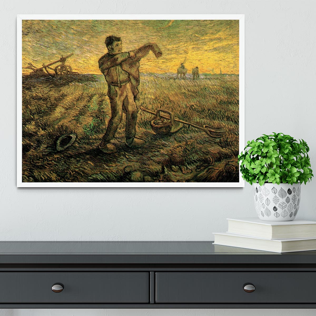 Evening The End of the Day after Millet by Van Gogh Framed Print - Canvas Art Rocks -6