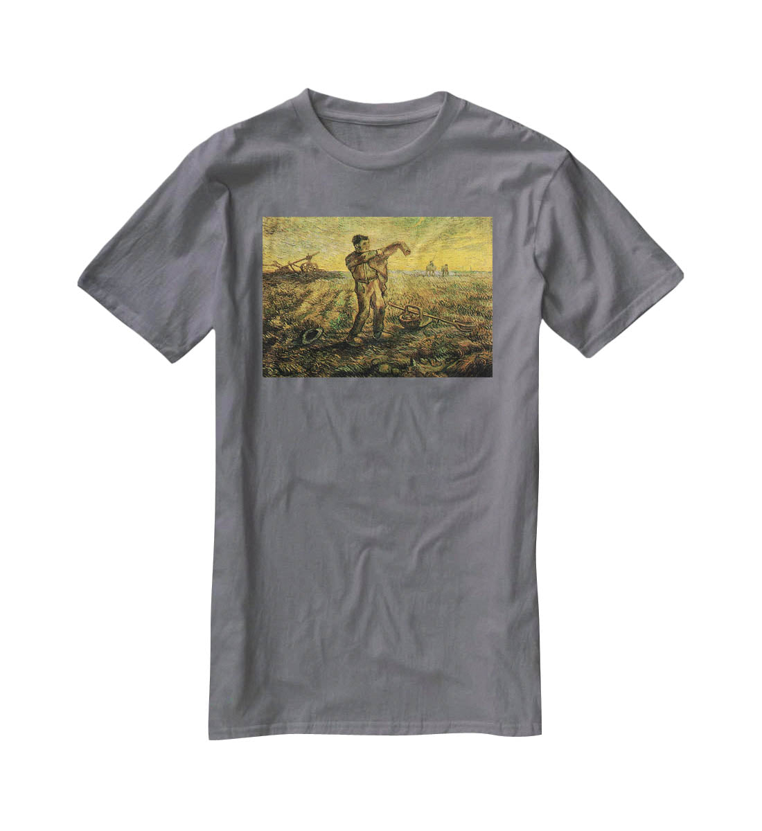 Evening The End of the Day after Millet by Van Gogh T-Shirt - Canvas Art Rocks - 3