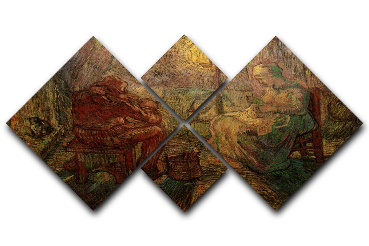 Evening The Watch after Millet by Van Gogh 4 Square Multi Panel Canvas  - Canvas Art Rocks - 1