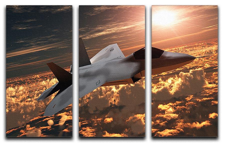 F22 Fighter Jet at Sunset 3 Split Panel Canvas Print - Canvas Art Rocks - 1