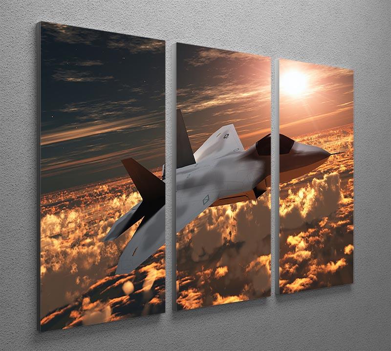 F22 Fighter Jet at Sunset 3 Split Panel Canvas Print - Canvas Art Rocks - 2