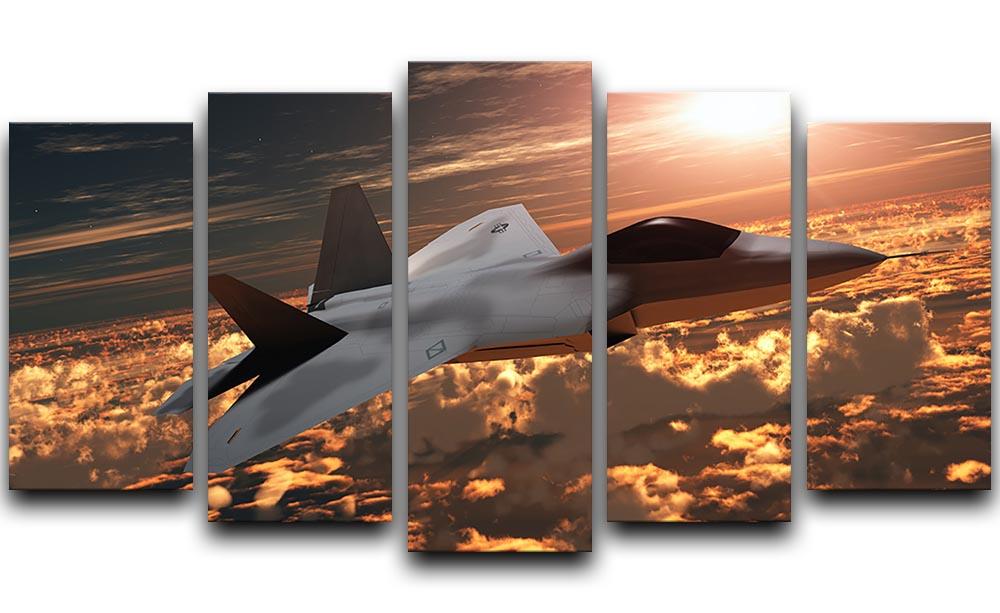 F22 Fighter Jet at Sunset 5 Split Panel Canvas  - Canvas Art Rocks - 1
