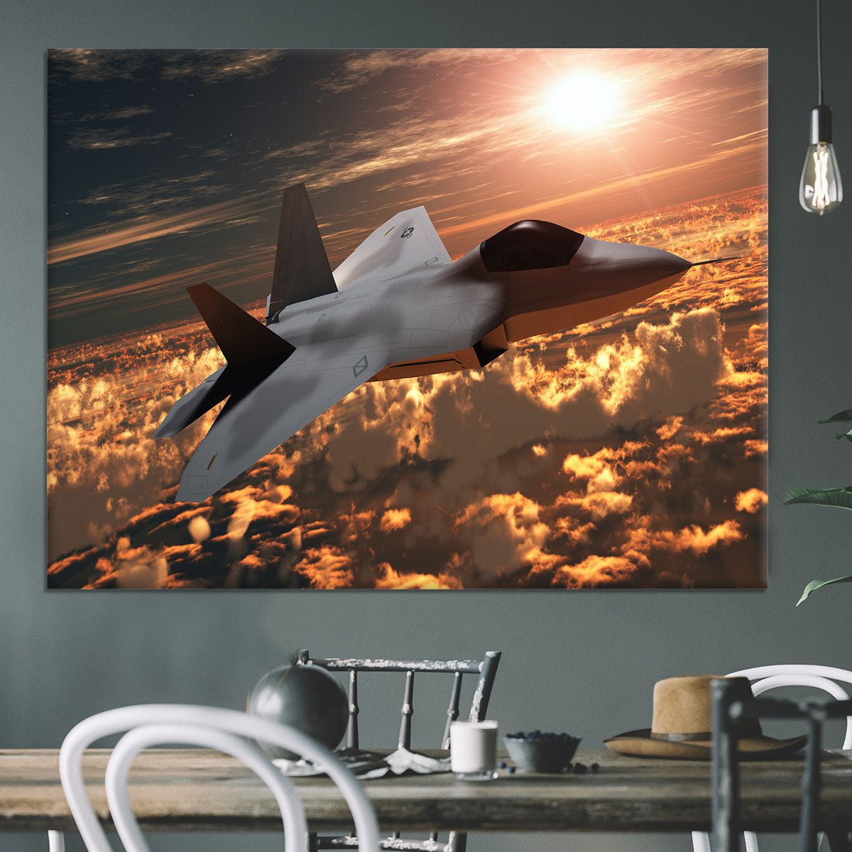 F22 Fighter Jet at Sunset Canvas Print or Poster - Canvas Art Rocks - 3