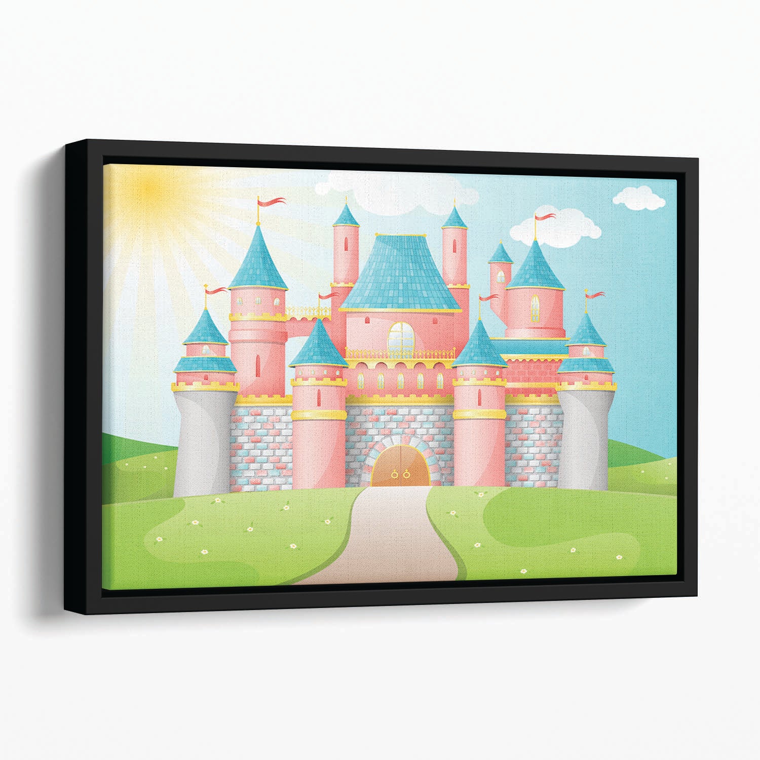FairyTale castle illustration Floating Framed Canvas