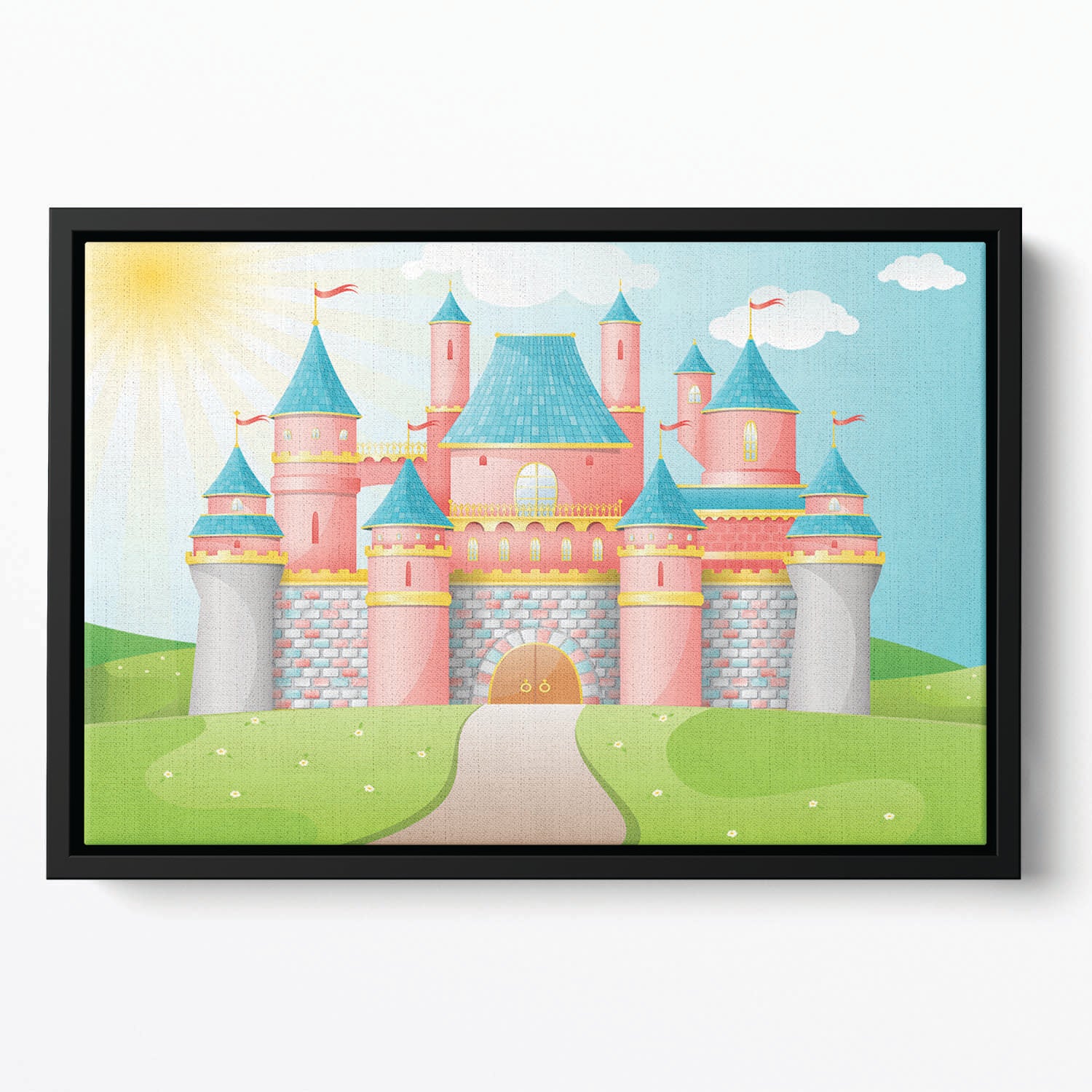 FairyTale castle illustration Floating Framed Canvas