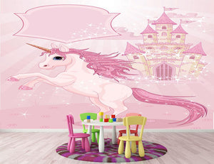 Fairy Tale Castle and Unicorn Wall Mural Wallpaper - Canvas Art Rocks - 2