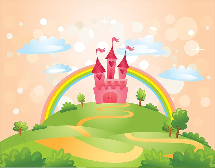 Fairy Tale Castle under Rainbow Wall Mural Wallpaper