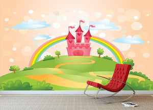 Fairy Tale Castle under Rainbow Wall Mural Wallpaper - Canvas Art Rocks - 3