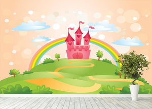 Fairy Tale Castle under Rainbow Wall Mural Wallpaper - Canvas Art Rocks - 4