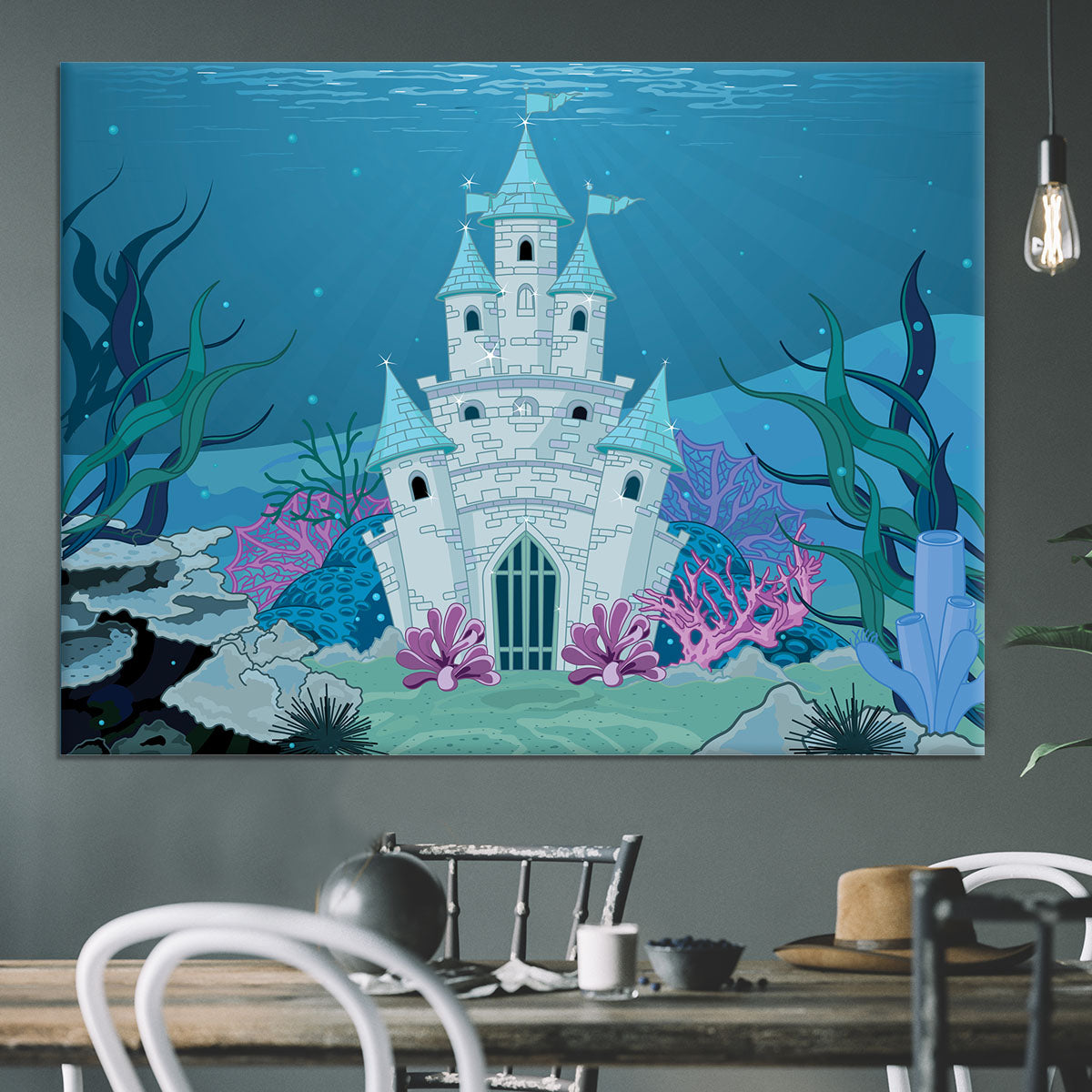 Fairy Tale Mermaid Princess Castle Canvas Print or Poster - Canvas Art Rocks - 3