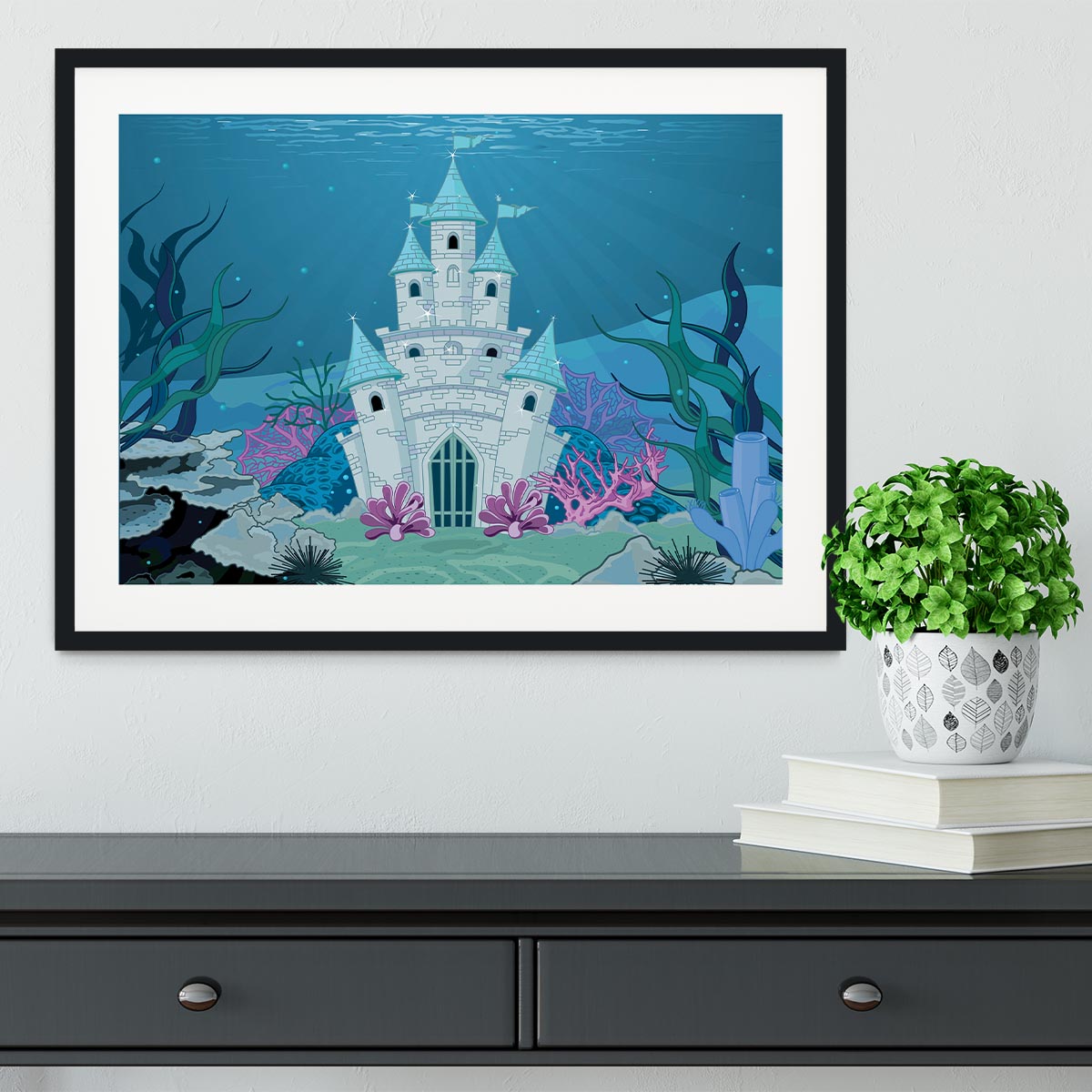 Fairy Tale Mermaid Princess Castle Framed Print - Canvas Art Rocks - 1
