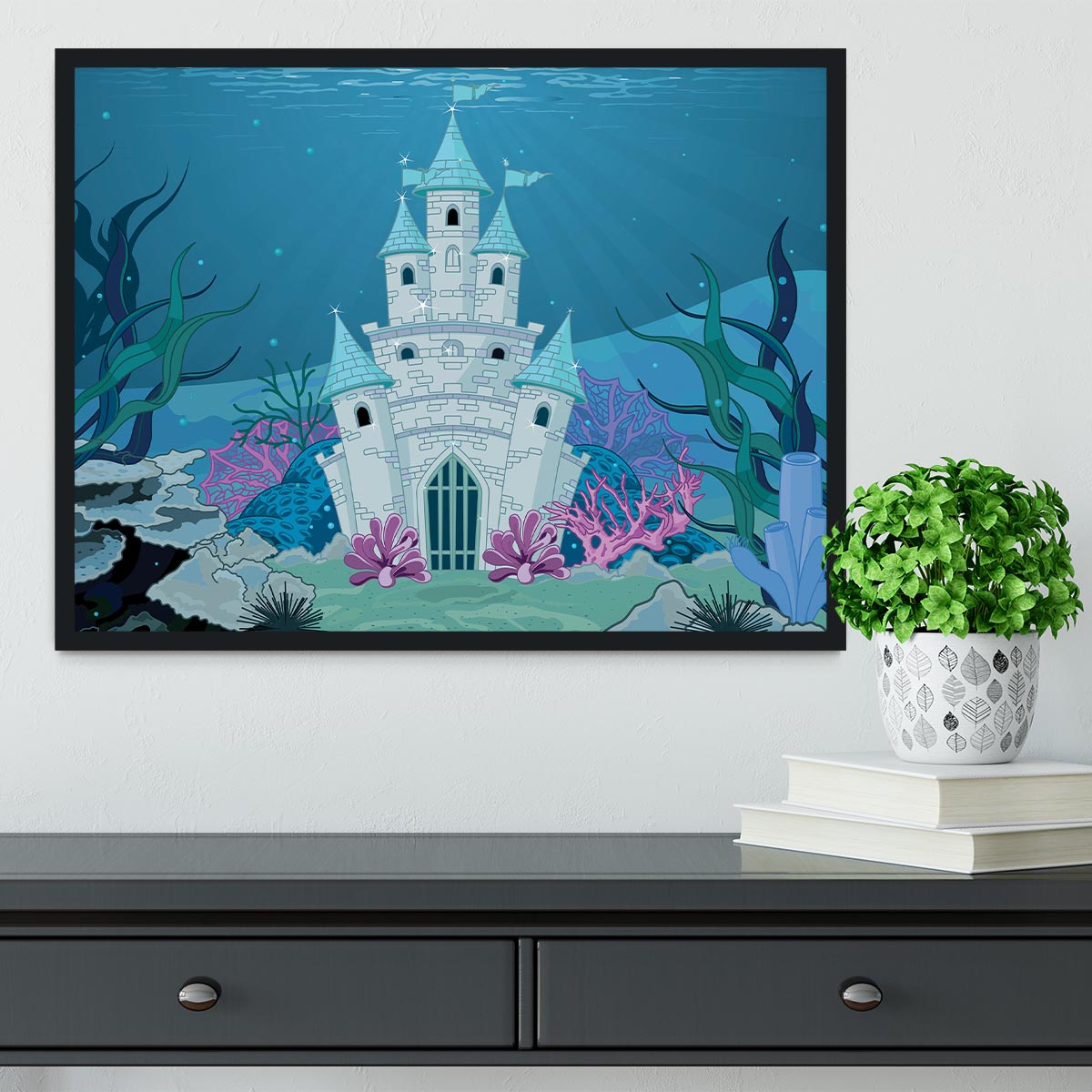 Fairy Tale Mermaid Princess Castle Framed Print - Canvas Art Rocks - 2