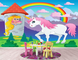 Fairy tale unicorn theme Wall Mural Wallpaper - Canvas Art Rocks - 2