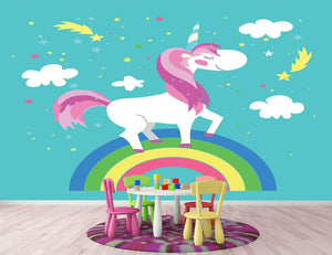 Fairy unicorn with rainbow Wall Mural Wallpaper - Canvas Art Rocks - 2