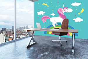 Fairy unicorn with rainbow Wall Mural Wallpaper - Canvas Art Rocks - 3