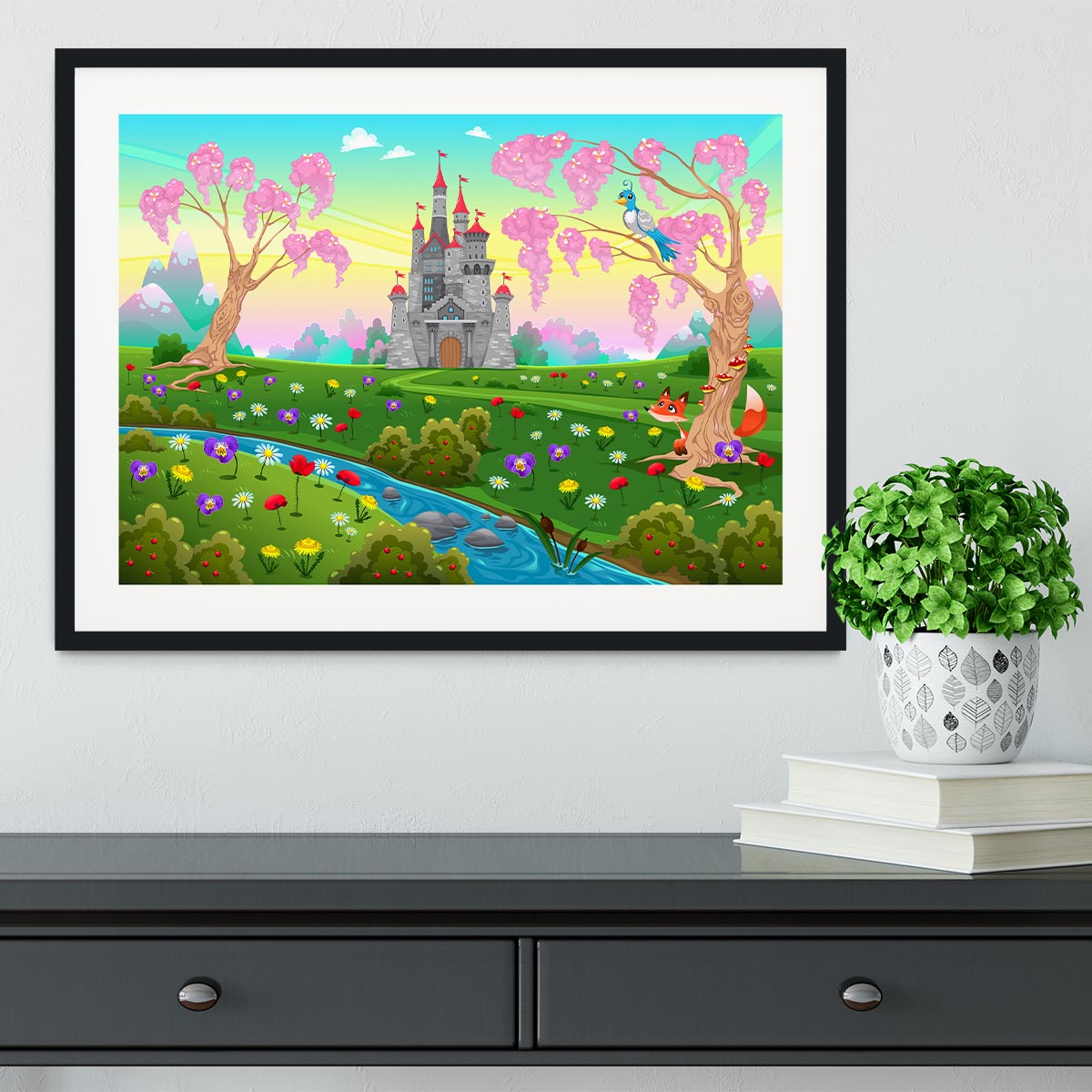 Fairytale scenery with castle Framed Print - Canvas Art Rocks - 1