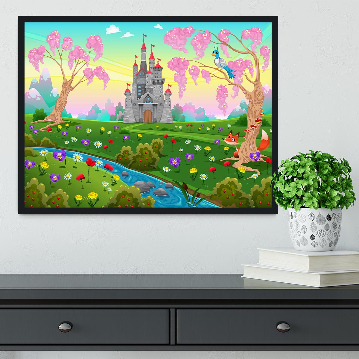 Fairytale scenery with castle Framed Print - Canvas Art Rocks - 2