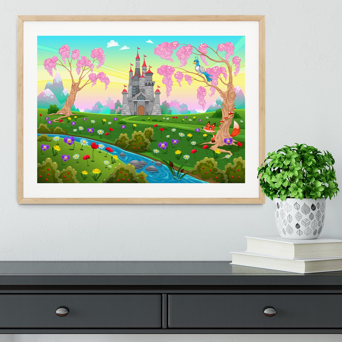 Fairytale scenery with castle Framed Print - Canvas Art Rocks - 3