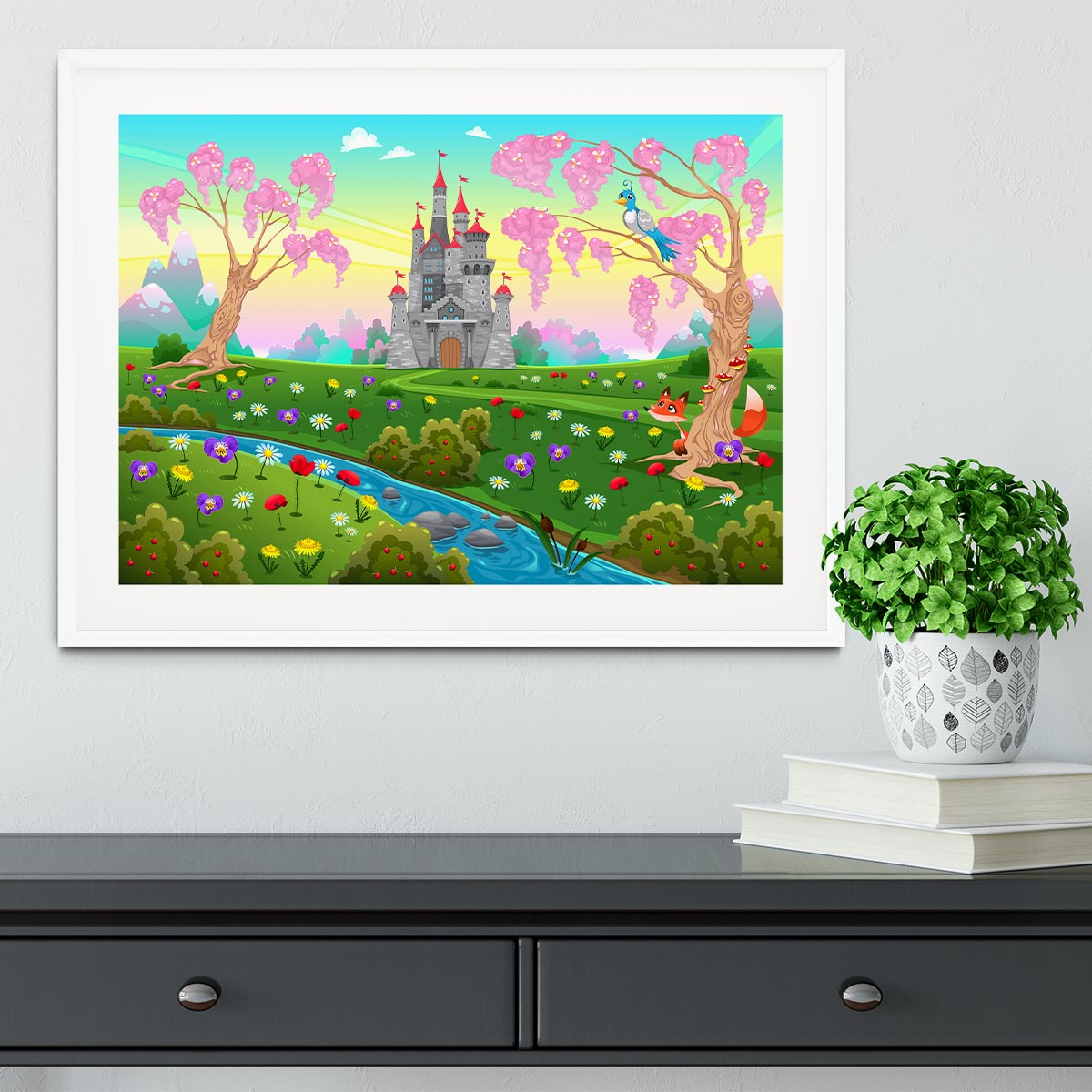 Fairytale scenery with castle Framed Print - Canvas Art Rocks - 5