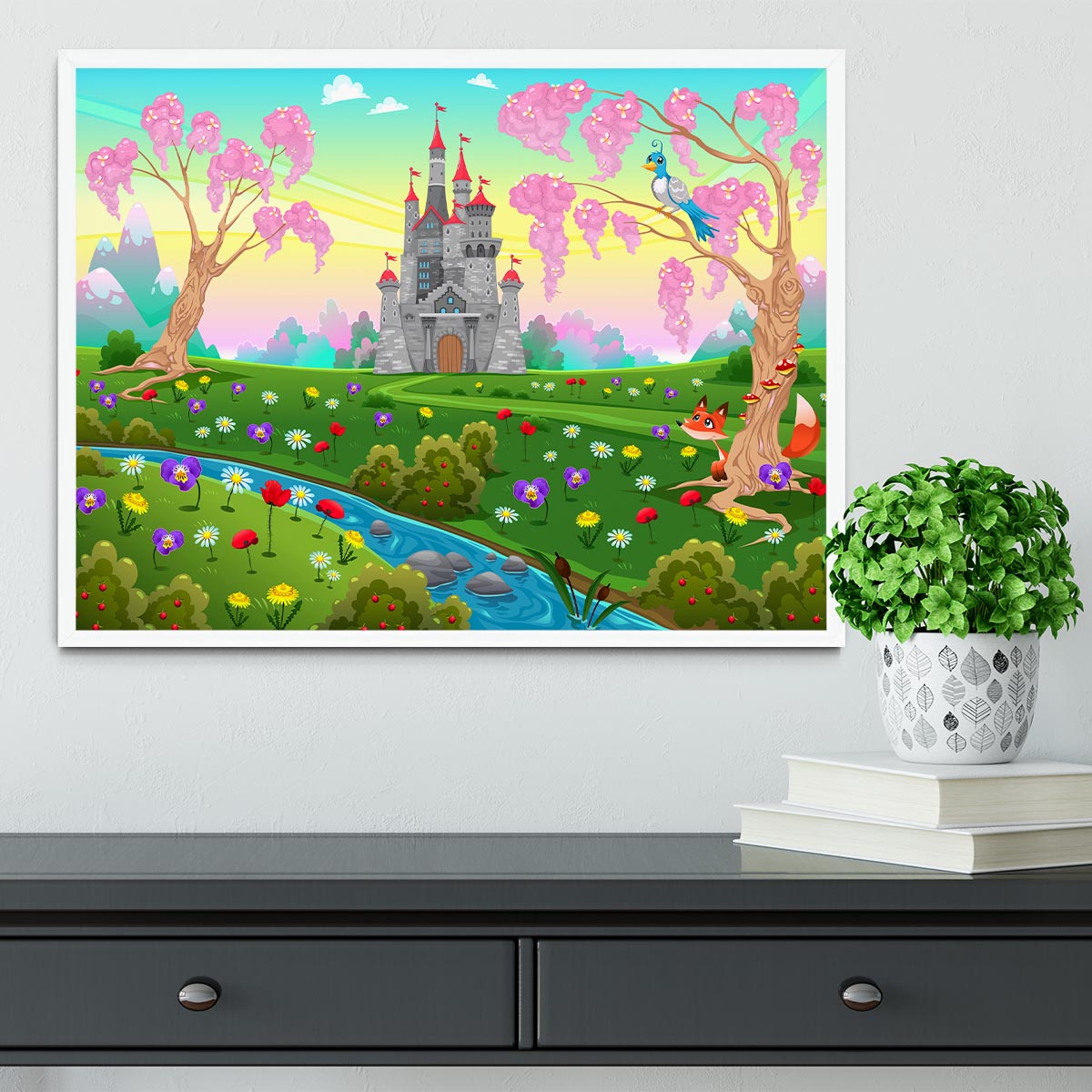Fairytale scenery with castle Framed Print - Canvas Art Rocks -6