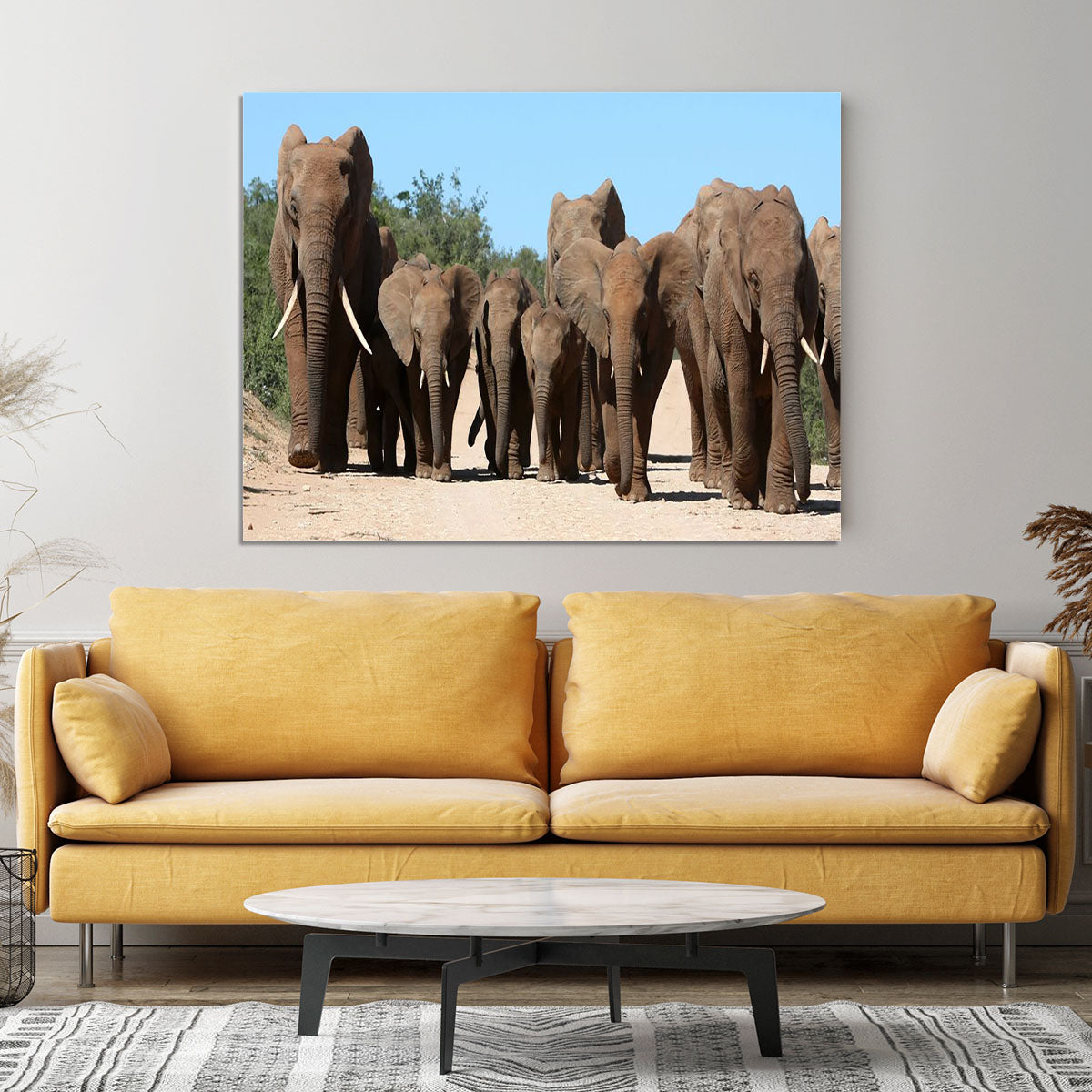 Family herd of African elephants on the move Canvas Print or Poster - Canvas Art Rocks - 4
