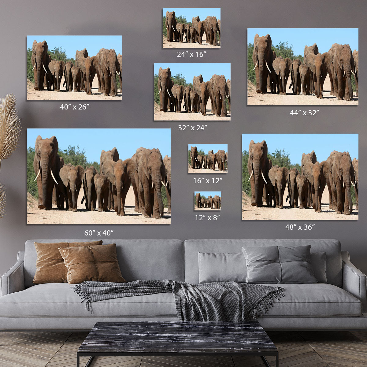 Family herd of African elephants on the move Canvas Print or Poster - Canvas Art Rocks - 7