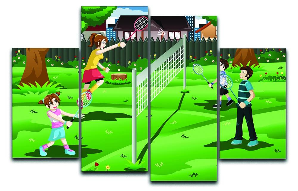 Family playing badminton in the backyard 4 Split Panel Canvas  - Canvas Art Rocks - 1