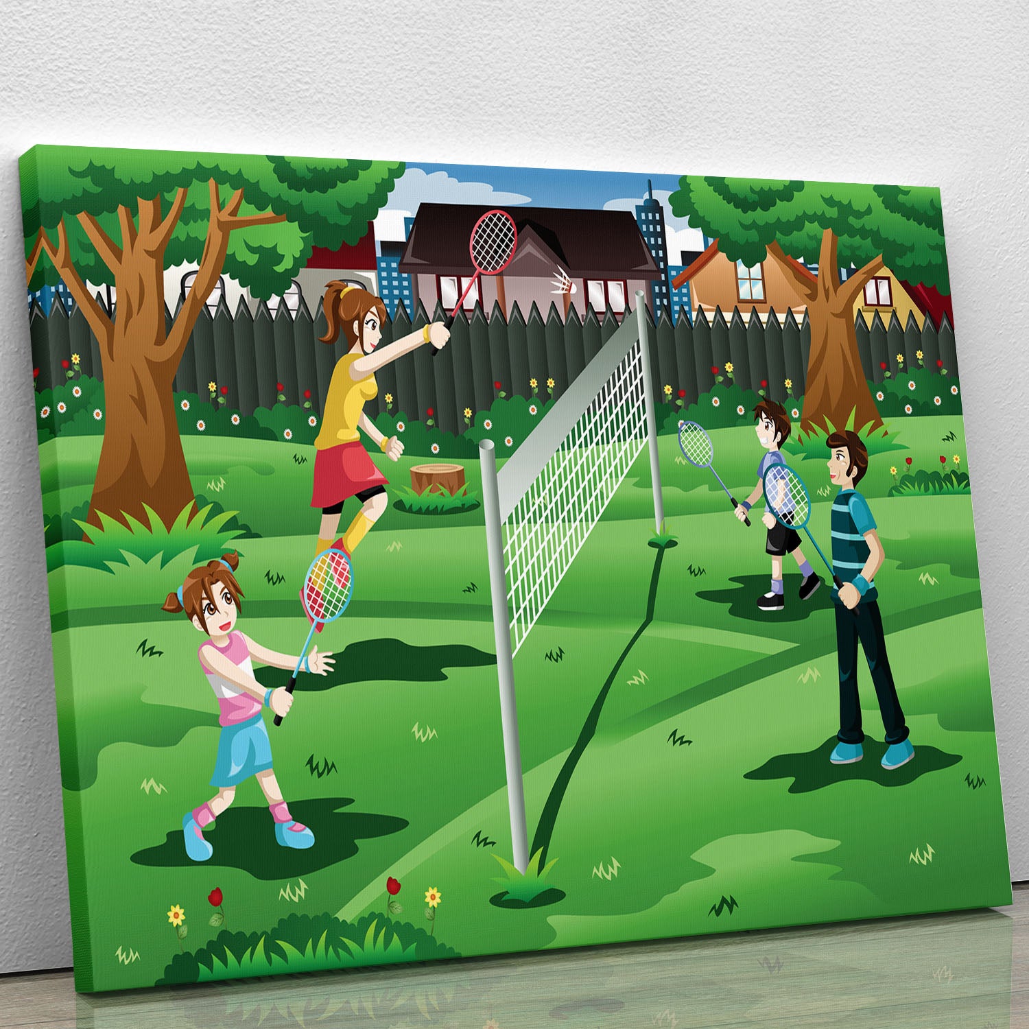 Family playing badminton in the backyard Canvas Print or Poster - Canvas Art Rocks - 1
