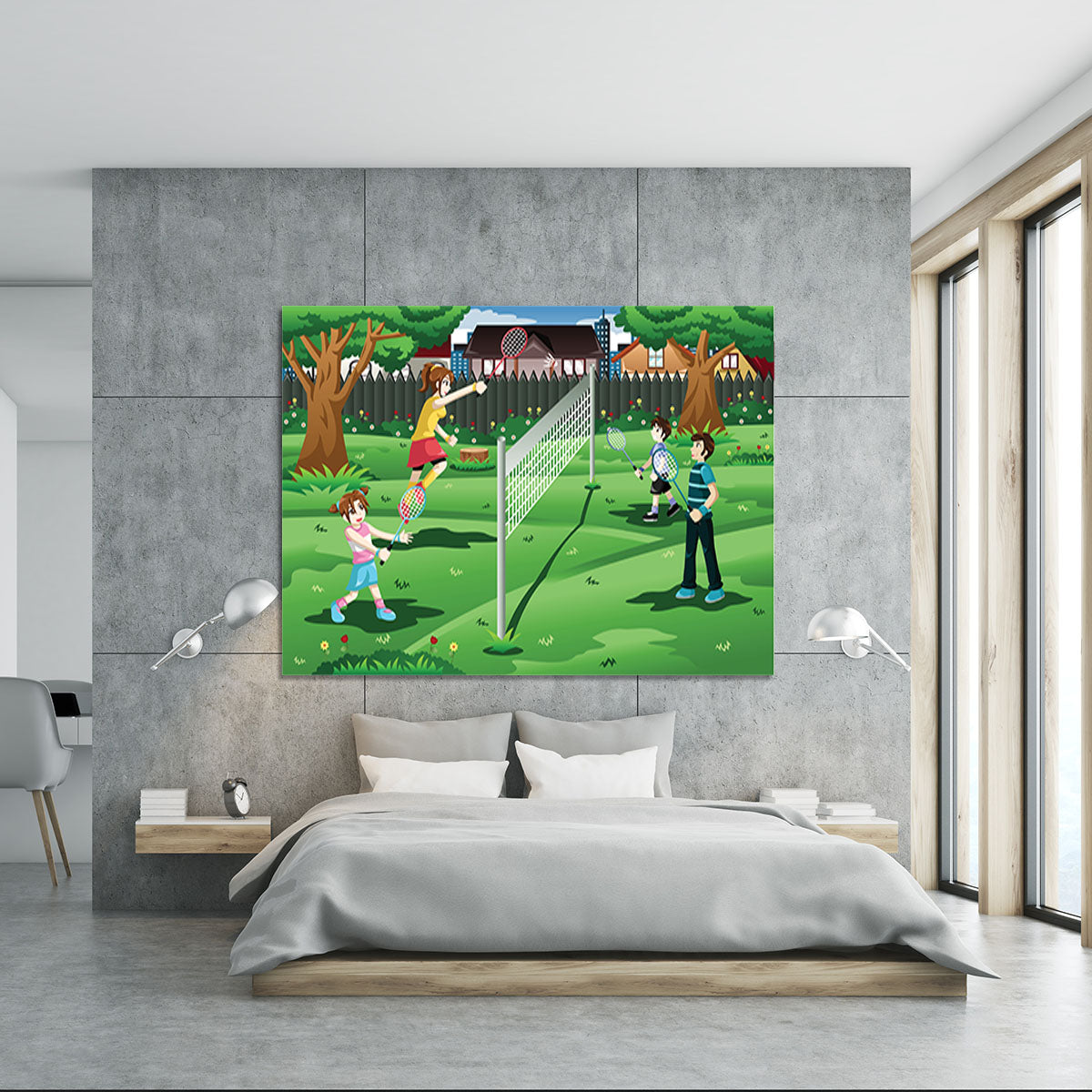 Family playing badminton in the backyard Canvas Print or Poster - Canvas Art Rocks - 5