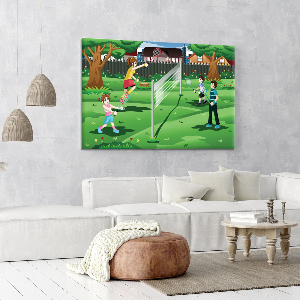 Family playing badminton in the backyard Canvas Print or Poster - Canvas Art Rocks - 6