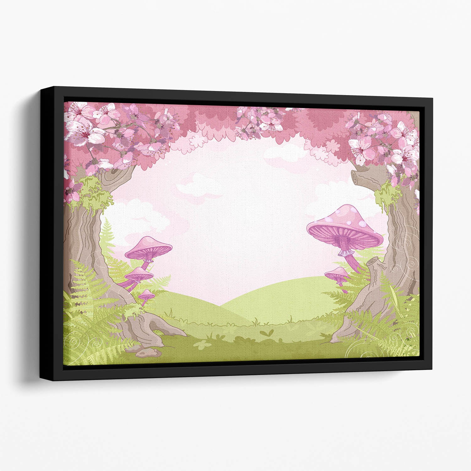 Fantasy landscape with mushrooms Floating Framed Canvas