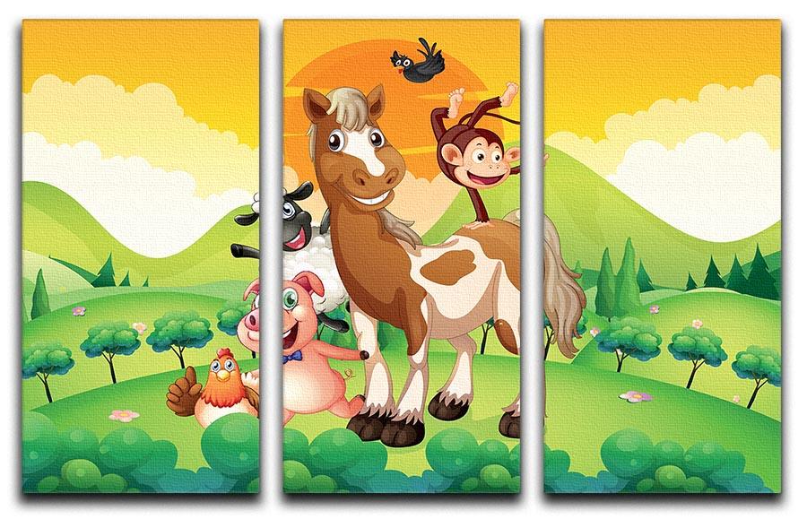 Farm animals in the field 3 Split Panel Canvas Print - Canvas Art Rocks - 1