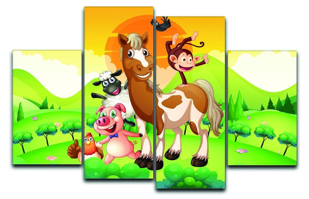 Farm animals in the field 4 Split Panel Canvas - Canvas Art Rocks - 1