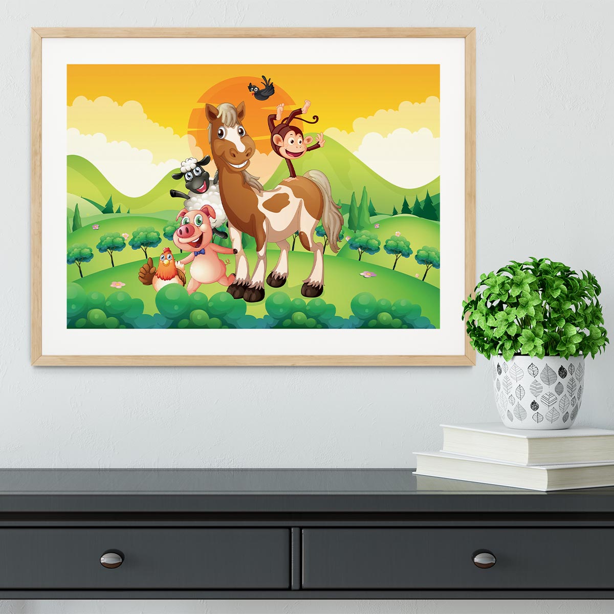 Farm animals in the field Framed Print - Canvas Art Rocks - 3
