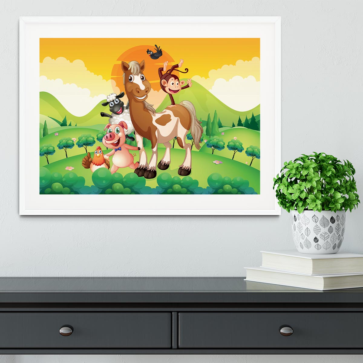 Farm animals in the field Framed Print - Canvas Art Rocks - 5