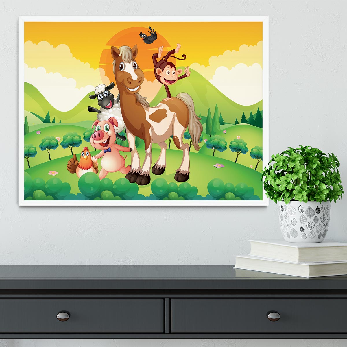 Farm animals in the field Framed Print - Canvas Art Rocks -6