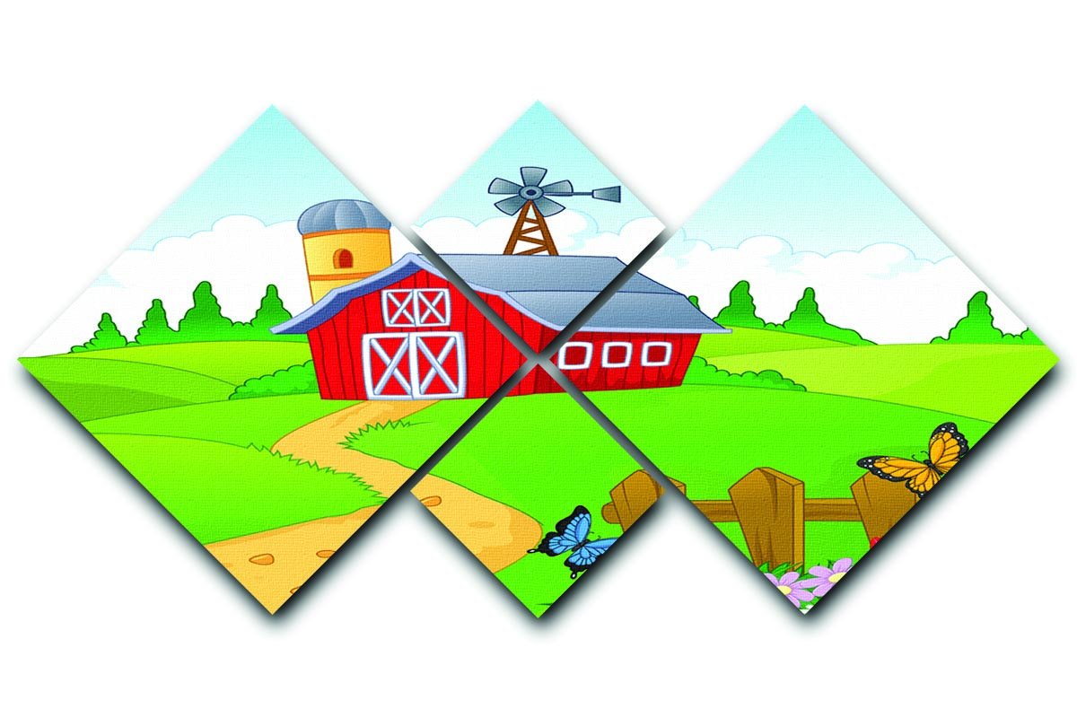 Farm cartoon background 4 Square Multi Panel Canvas - Canvas Art Rocks - 1