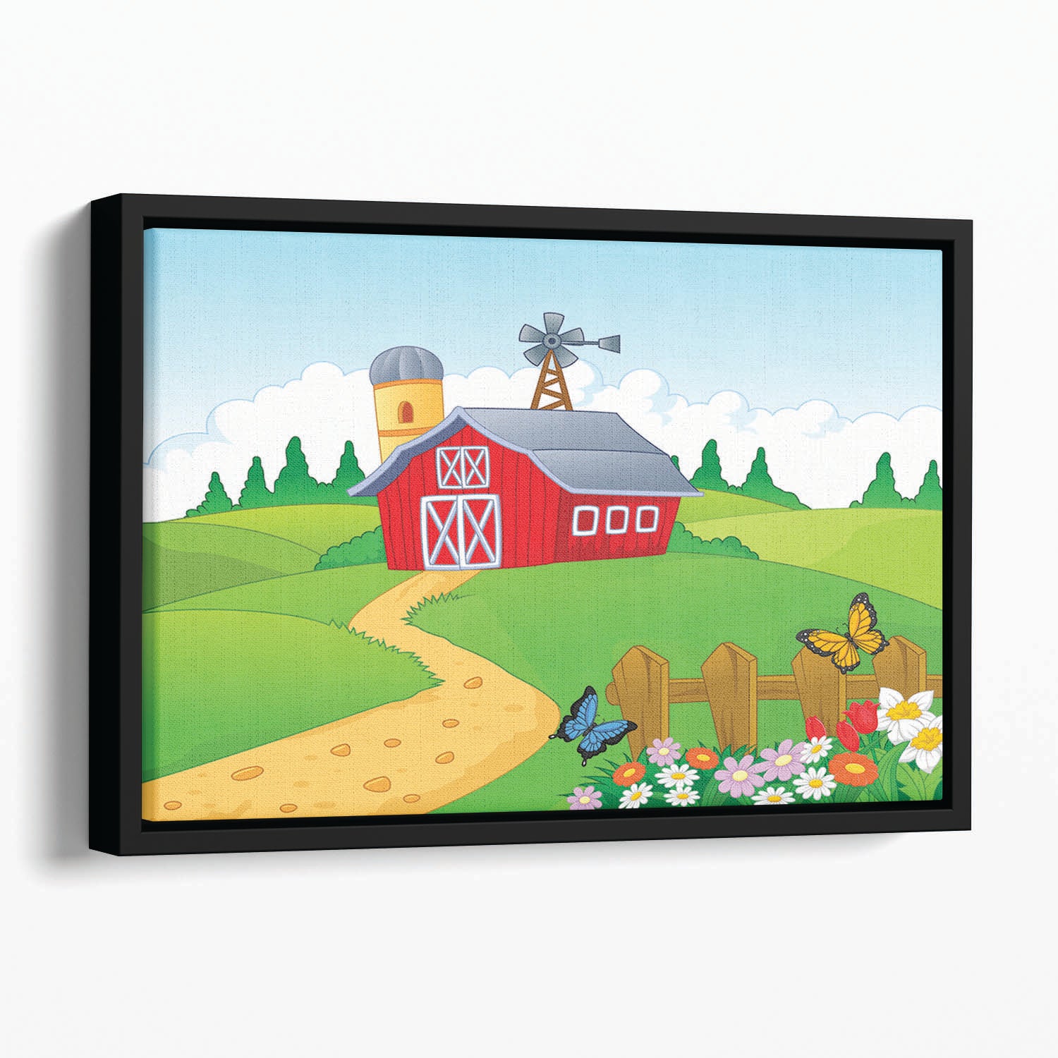 Farm cartoon background Floating Framed Canvas