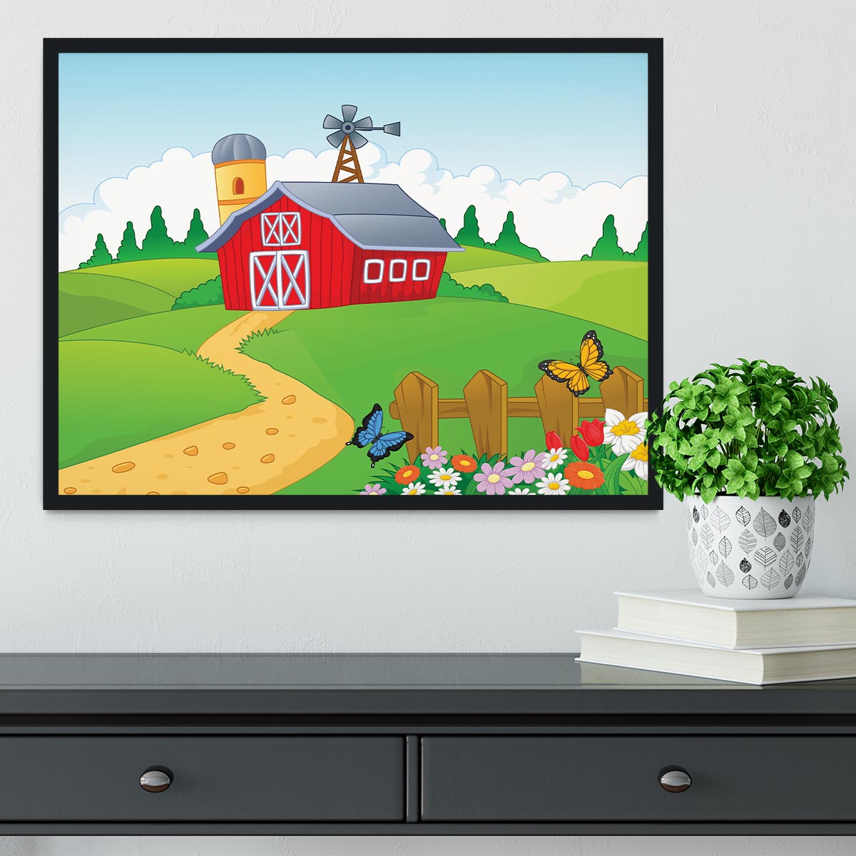 Farm cartoon background Framed Print - Canvas Art Rocks - 2