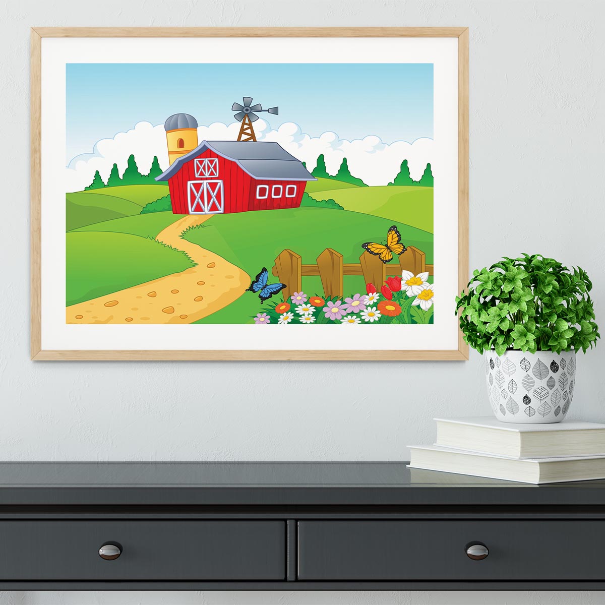 Farm cartoon background Framed Print - Canvas Art Rocks - 3