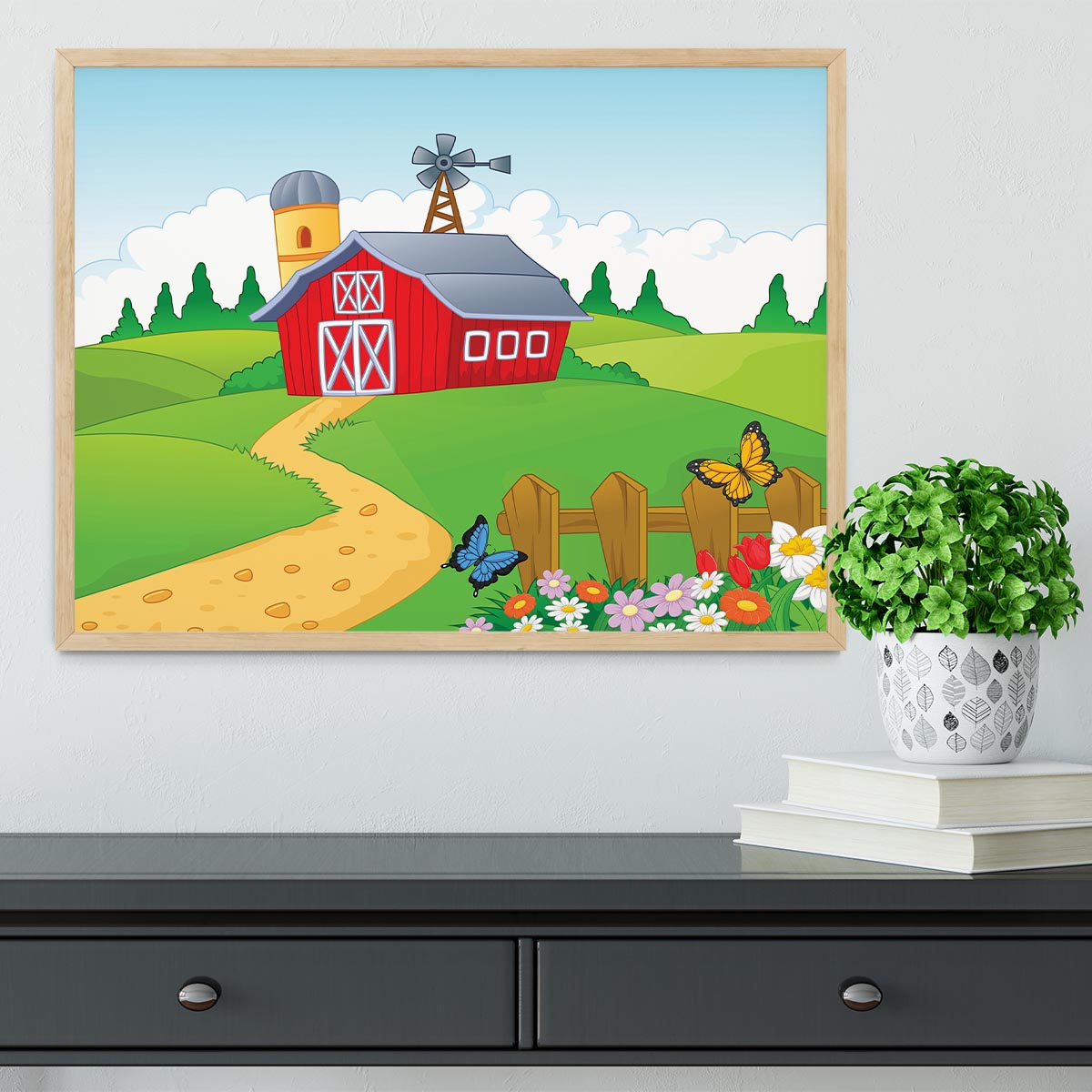 Farm cartoon background Framed Print - Canvas Art Rocks - 4