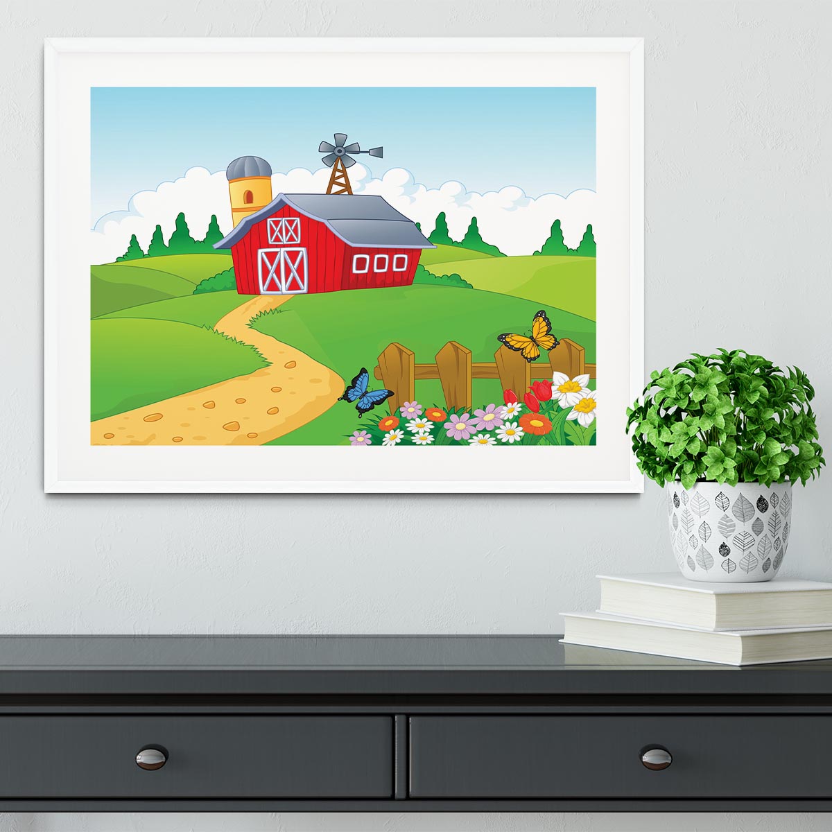 Farm cartoon background Framed Print - Canvas Art Rocks - 5