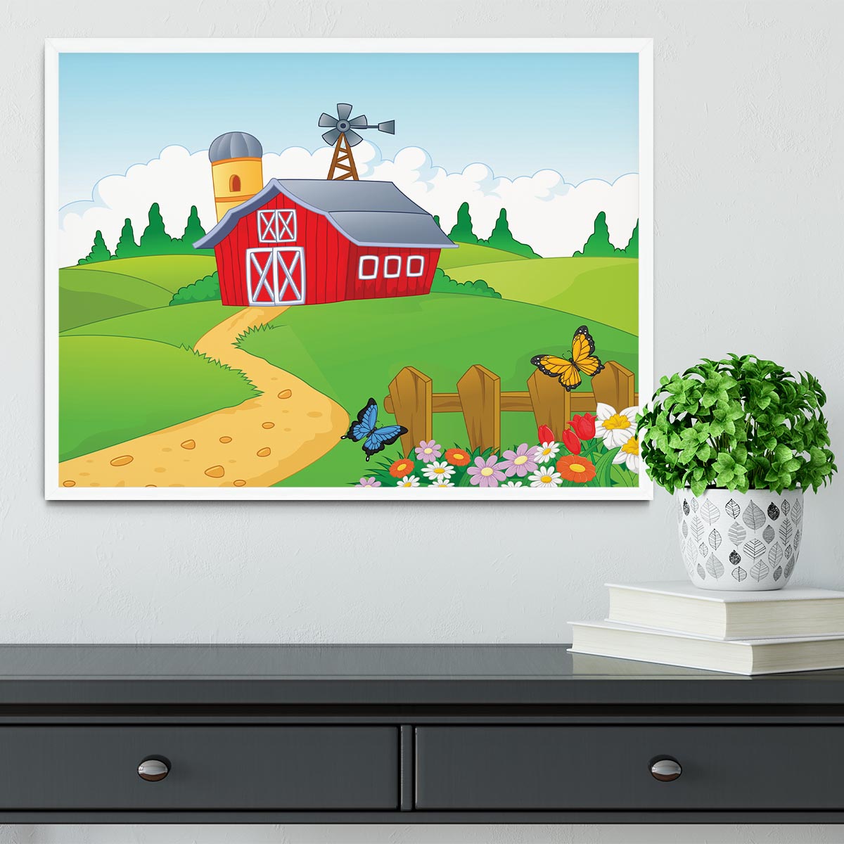 Farm cartoon background Framed Print - Canvas Art Rocks -6