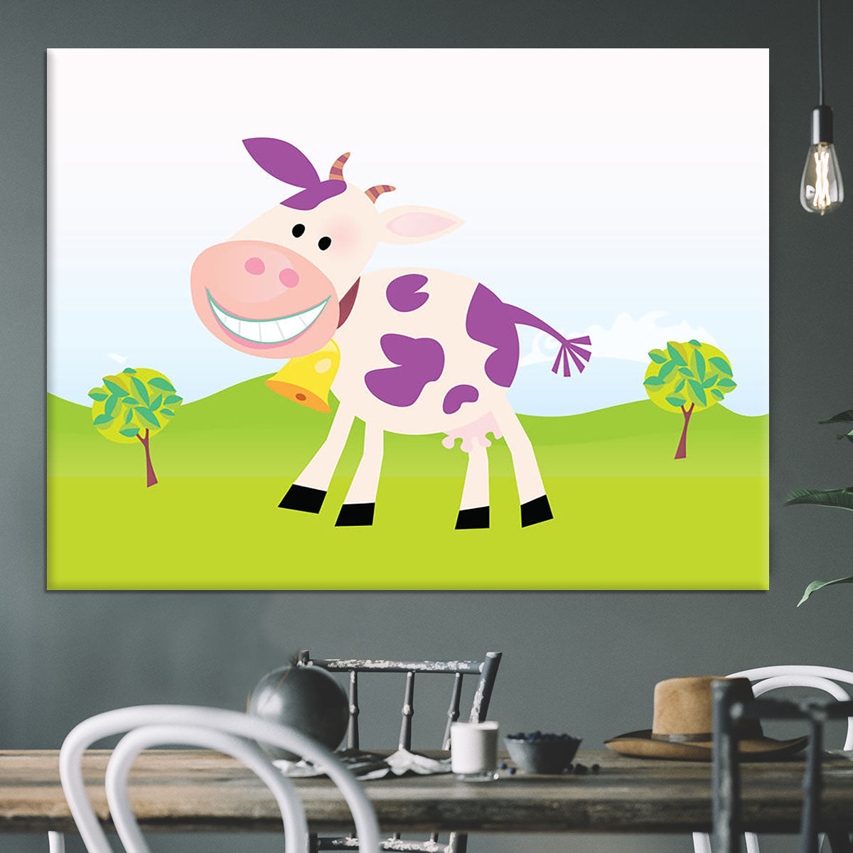 Farm scene with cow Canvas Print or Poster - Canvas Art Rocks - 3