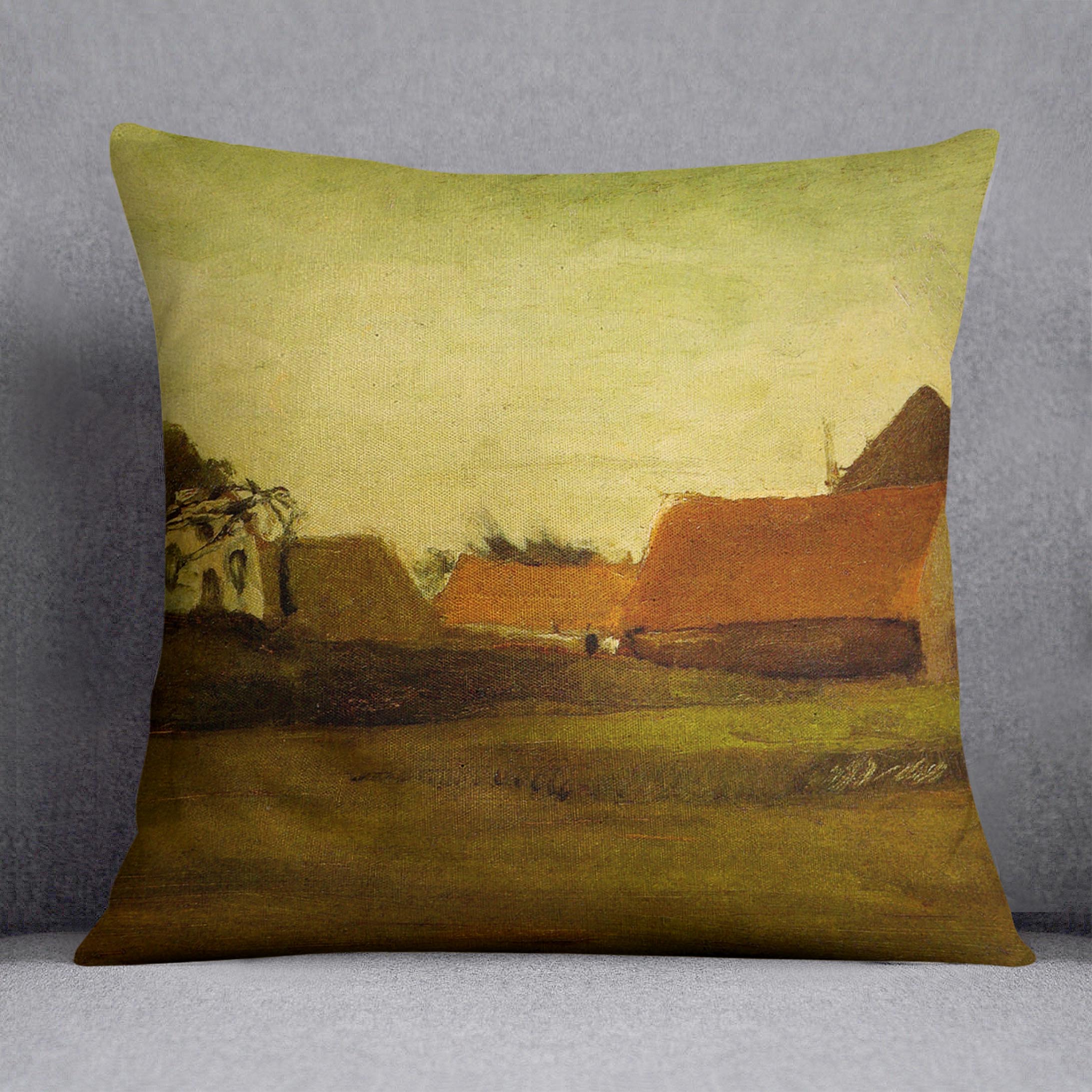 Farmhouses in Loosduinen near The Hague at Twilight by Van Gogh Cushion