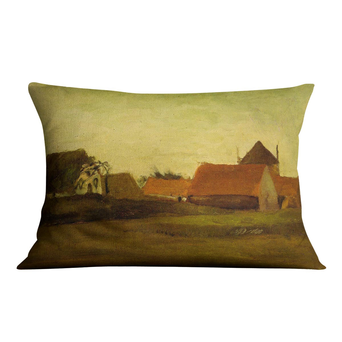 Farmhouses in Loosduinen near The Hague at Twilight by Van Gogh Cushion