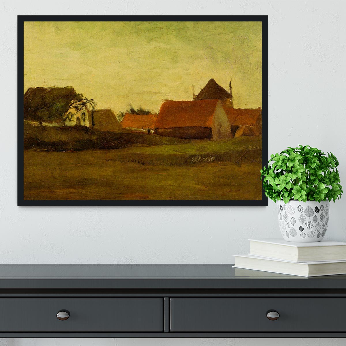Farmhouses in Loosduinen near The Hague at Twilight by Van Gogh Framed Print - Canvas Art Rocks - 2