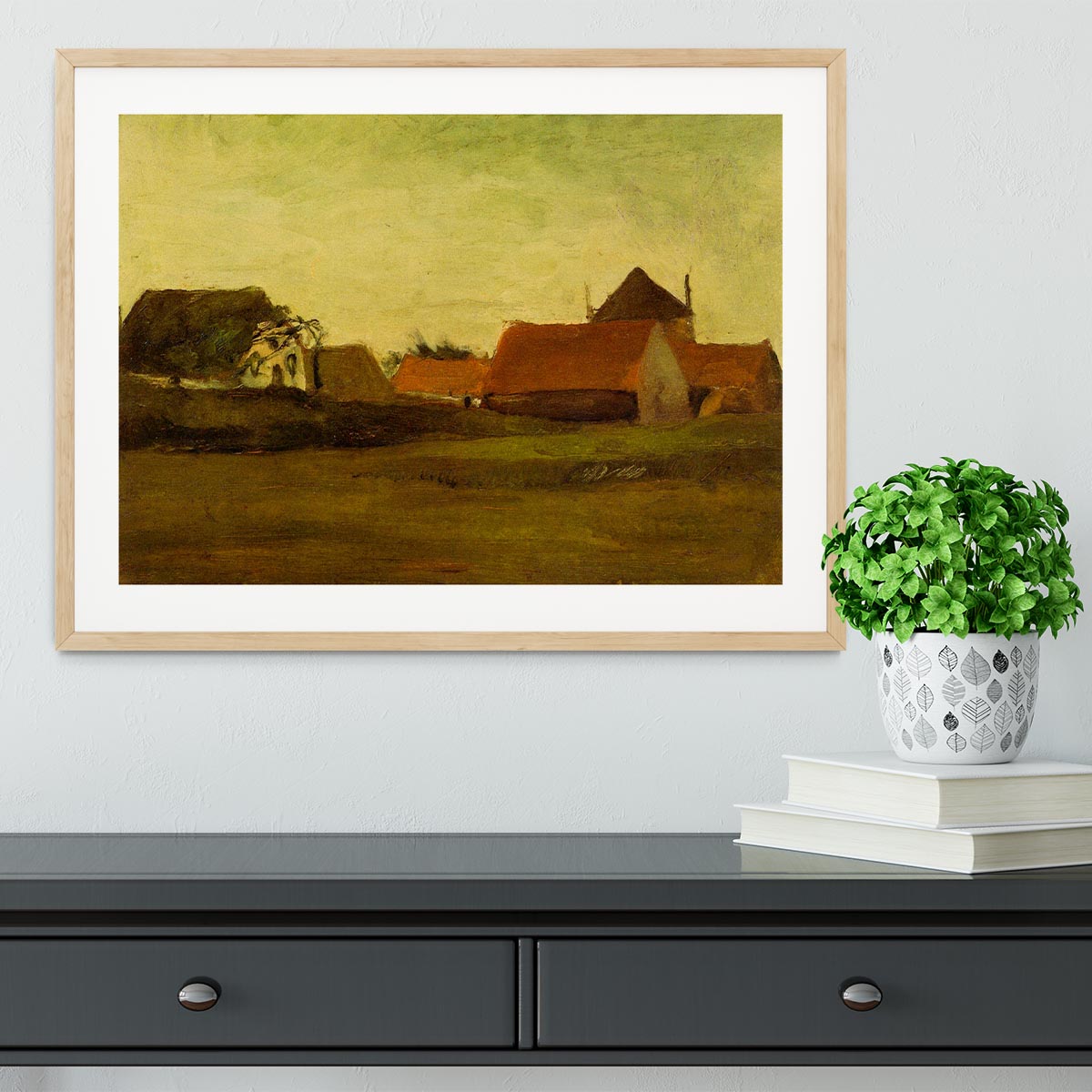 Farmhouses in Loosduinen near The Hague at Twilight by Van Gogh Framed Print - Canvas Art Rocks - 3